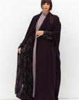 Double Flow Abaya with Printed Lining in Dark Purple