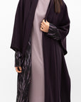 Double Flow Abaya with Printed Lining in Dark Purple RTW