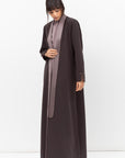 Winter Coat Abaya with Satin Collar in Dark Grey RTW