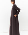 Winter Coat Abaya with Satin Collar in Dark Grey