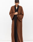 Fluid Shawl Lapel Abaya in Polka Dot Brown