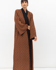 Fluid Shawl Lapel Abaya in Polka Dot Brown RTW