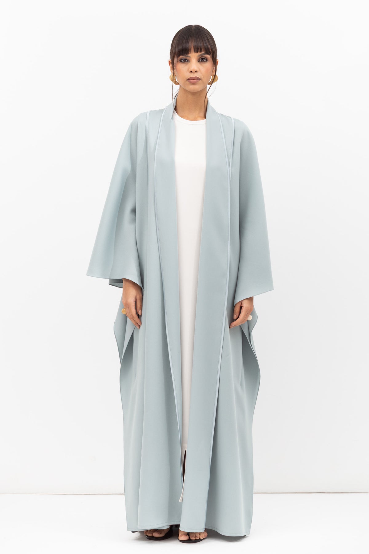 Flow Abaya in Tencel Twill with Piping Detailing in Blue