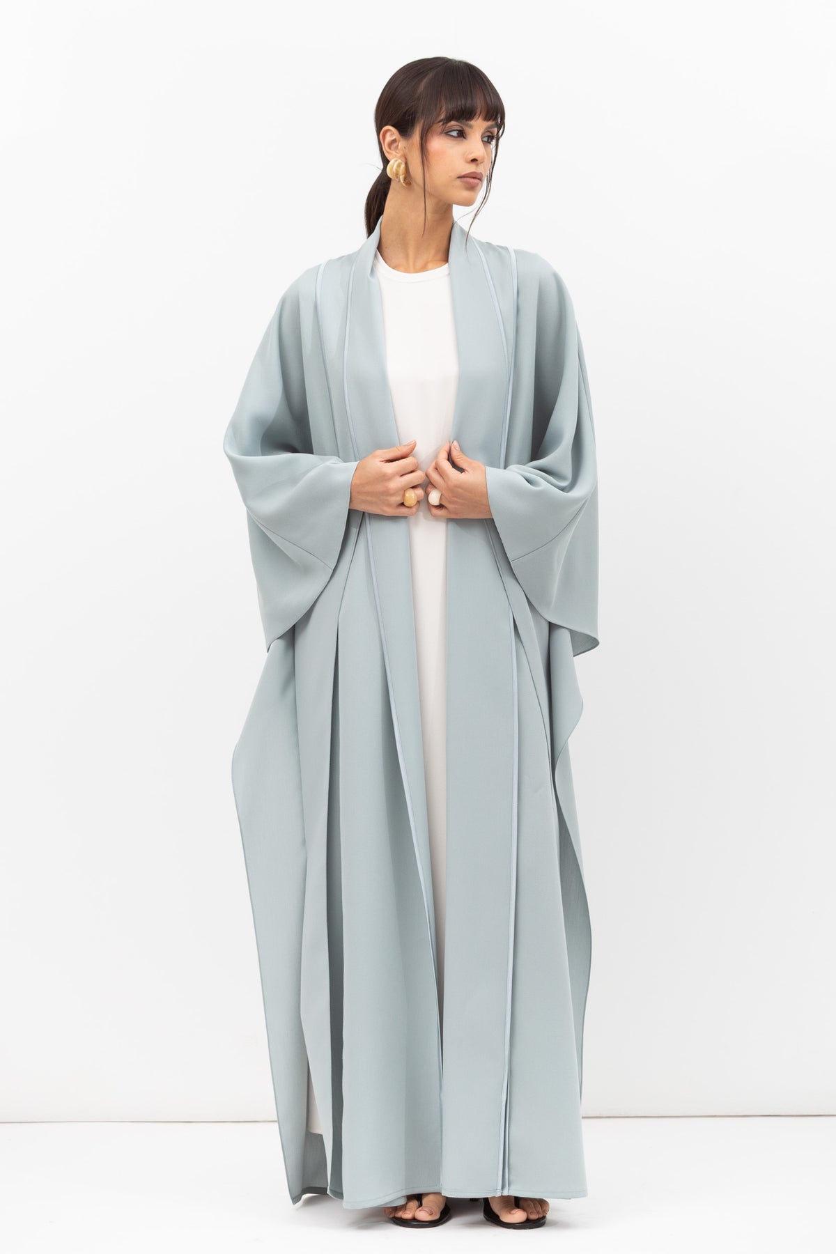Flow Abaya in Tencel Twill with Piping Detailing in Blue