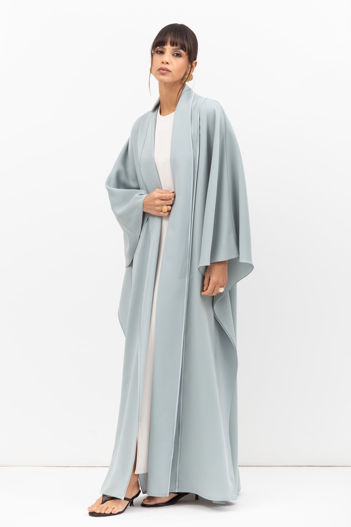 Flow Abaya in Tencel Twill with Piping Detailing in Blue