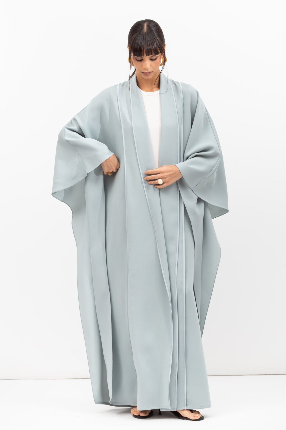 Flow Abaya in Tencel Twill with Piping Detailing in Blue