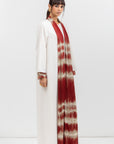 Fluid Shawl Lapel Abaya in Ivory and Red RTW