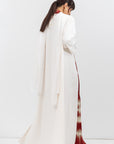 Fluid Shawl Lapel Abaya in Ivory and Red