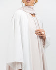 Double Flow Abaya with Beige Collar in Ivory