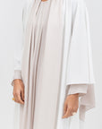 Double Flow Abaya with Beige Collar in Ivory RTW