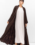 Double Flow Abaya with Printed Lining in Chocolate Brown RTW