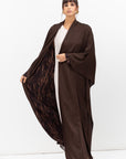 Double Flow Abaya with Printed Lining in Chocolate Brown