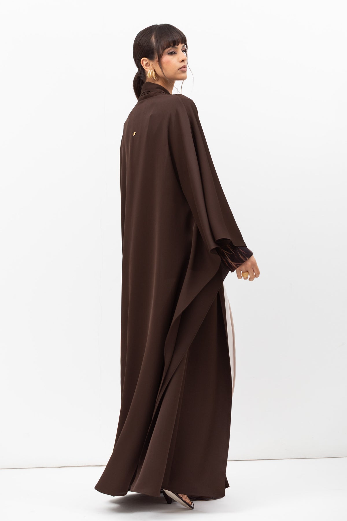 Double Flow Abaya with Printed Lining in Chocolate Brown