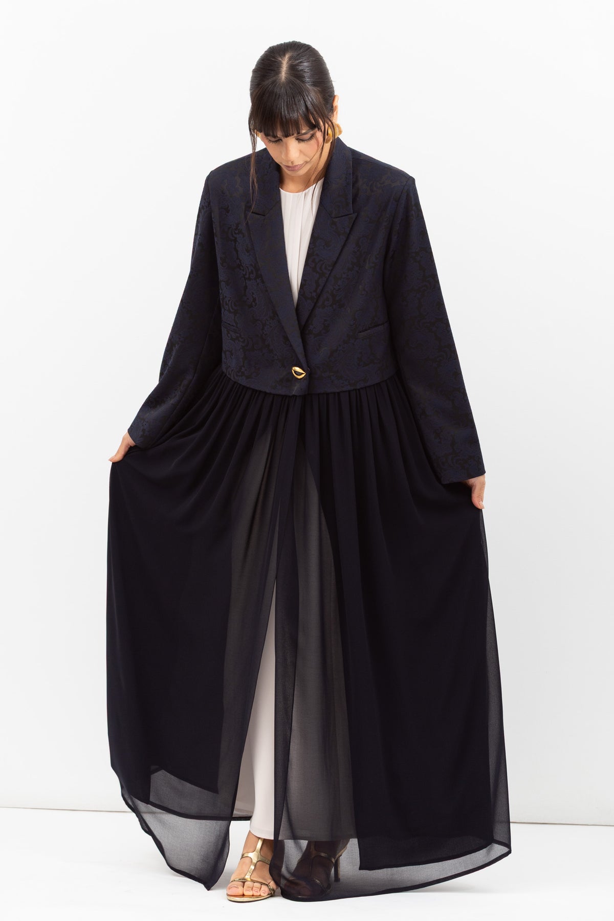 Top Jacket Abaya in Navy Jacquard RTW