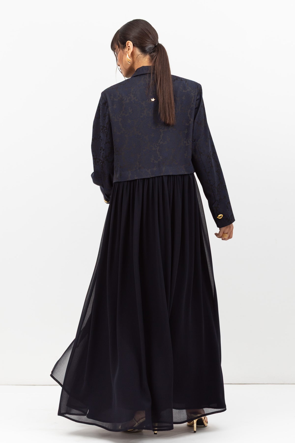 Top Jacket Abaya in Navy Jacquard