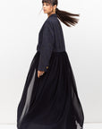 Top Jacket Abaya in Navy Jacquard