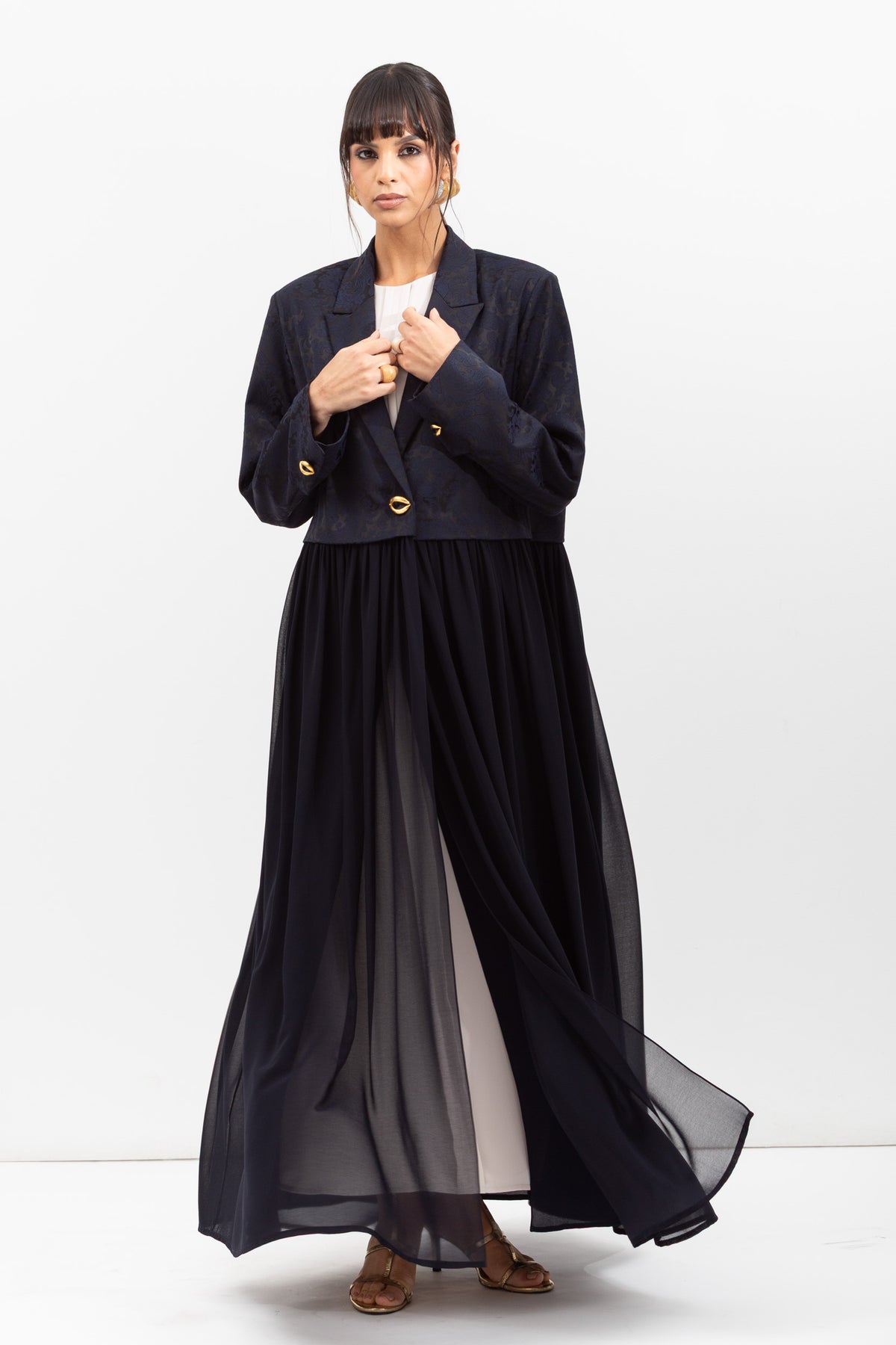 Top Jacket Abaya in Navy Jacquard RTW