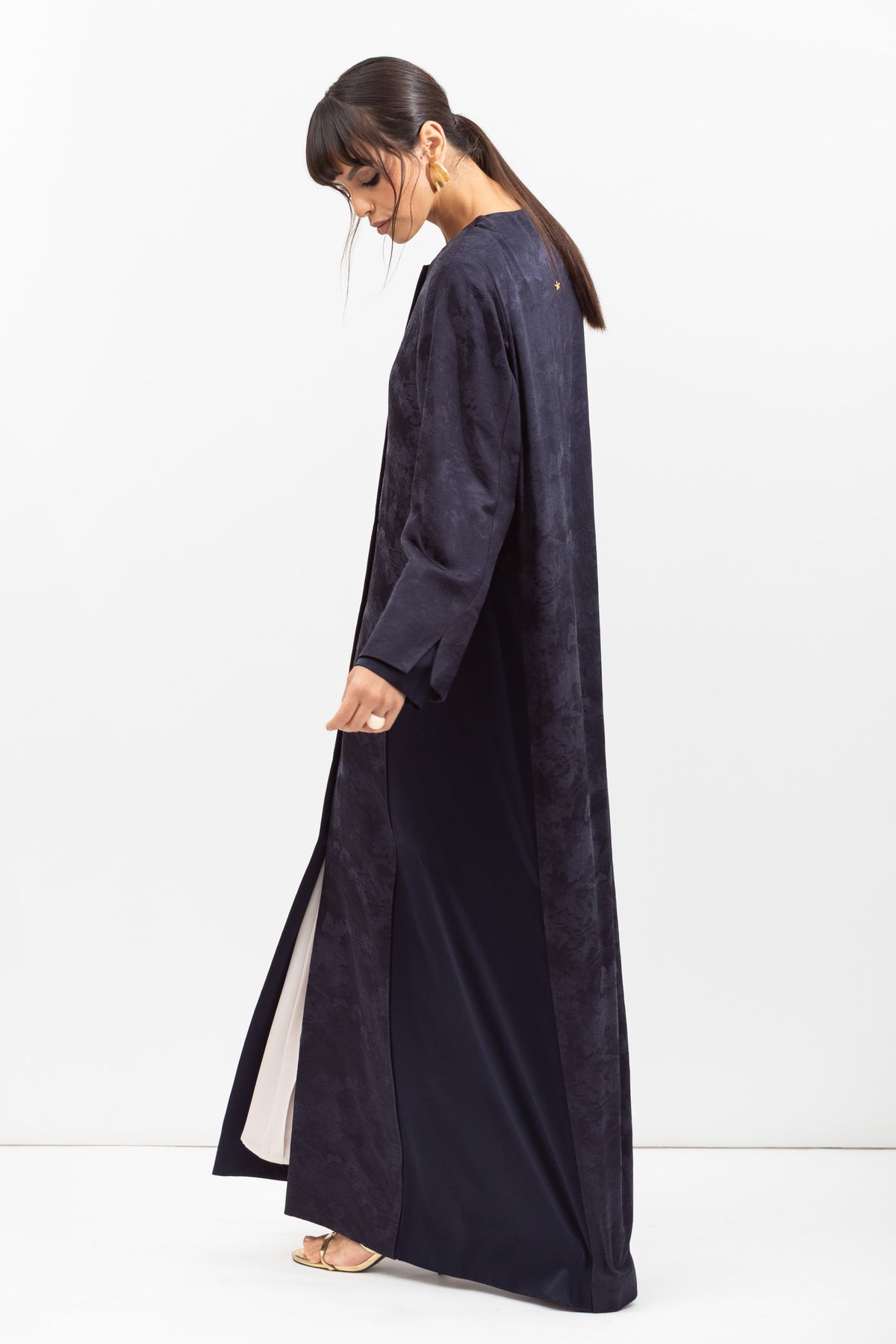 Front Closing Jacquard Abaya in Navy Blue