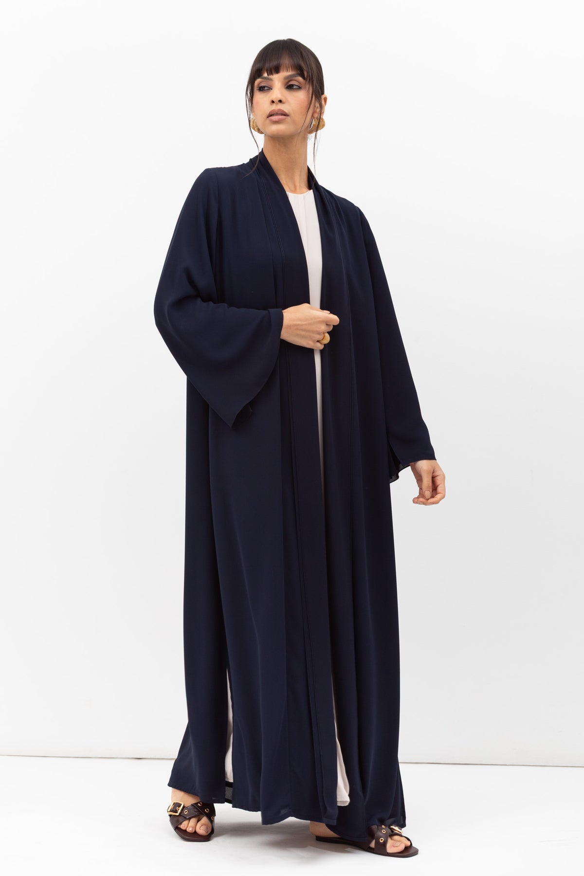 Fluid Shawl Lapel Abaya in Navy Blue
