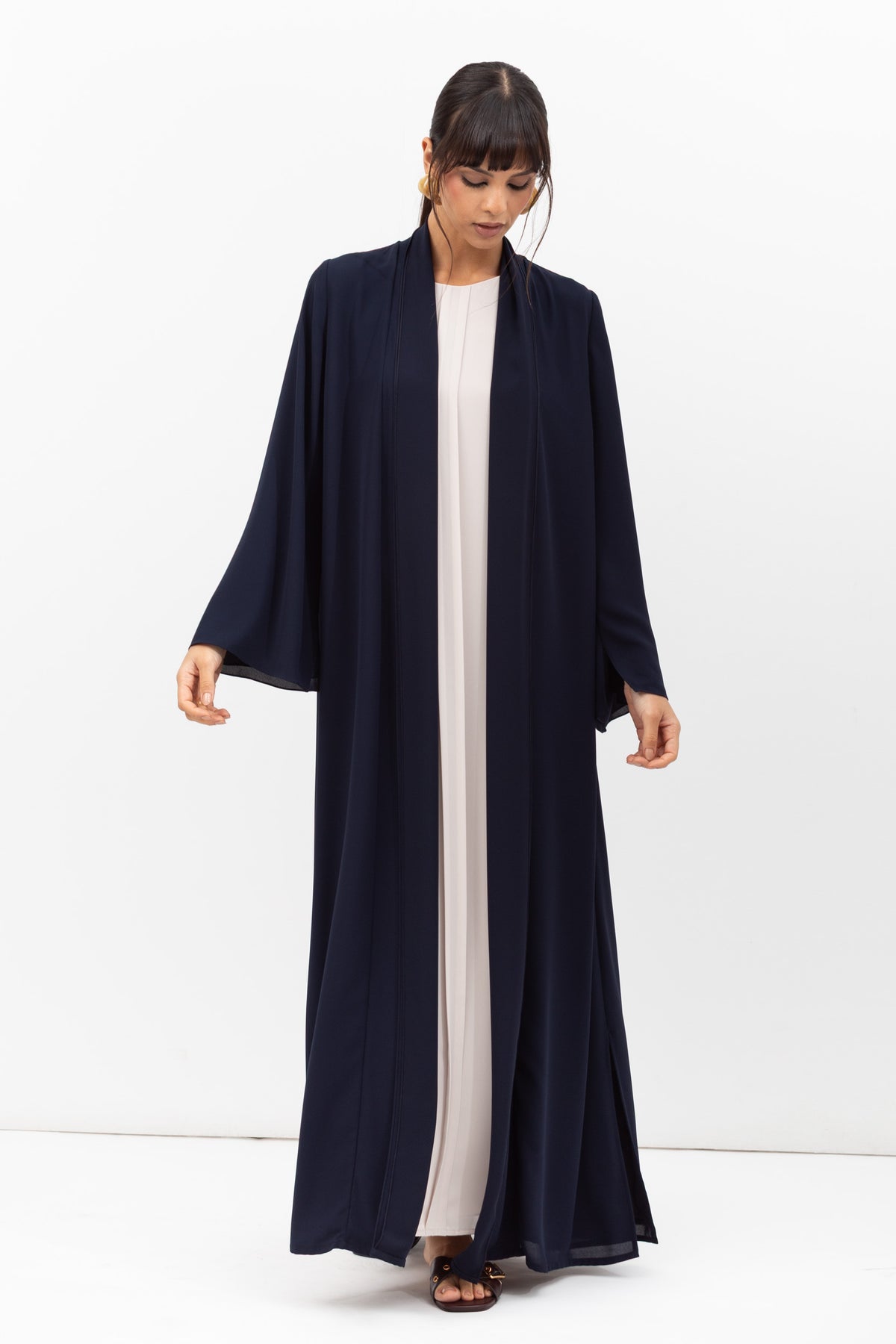 Fluid Shawl Lapel Abaya in Navy Blue