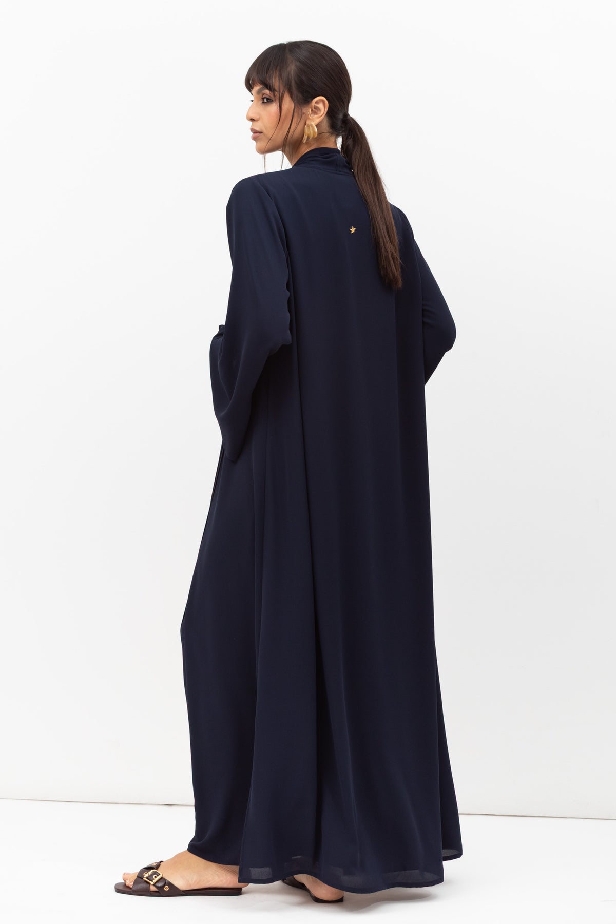 Fluid Shawl Lapel Abaya in Navy Blue