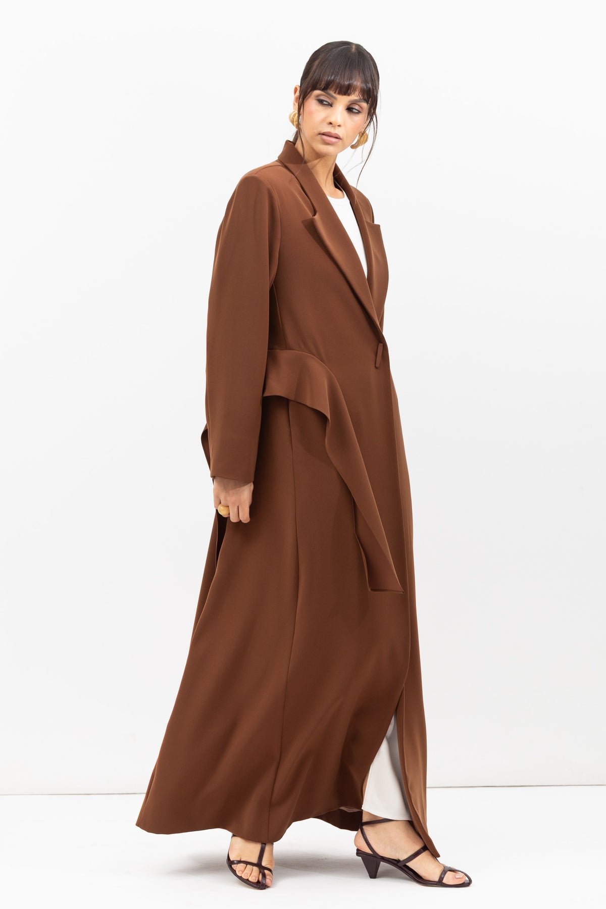 Tuxedo Abaya with Sash in Brown RTW