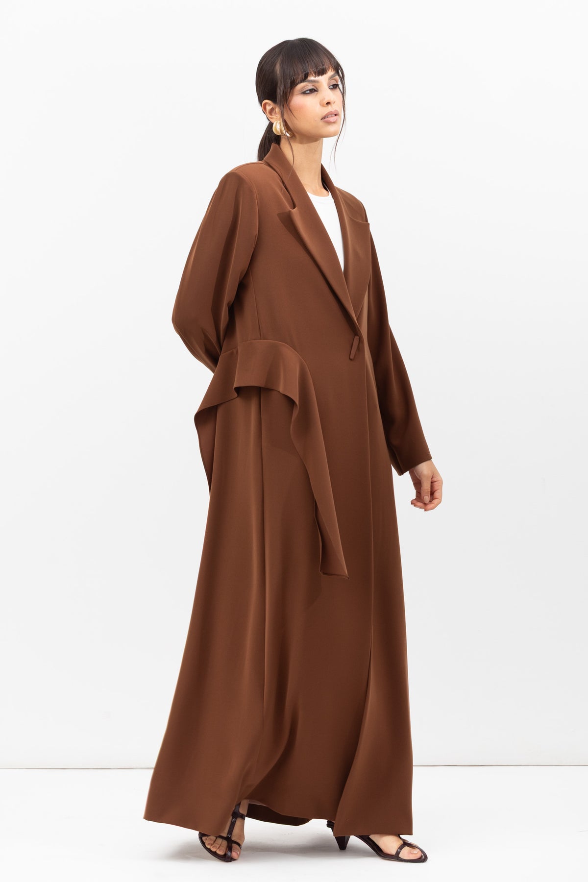 Tuxedo Abaya with Sash in Brown RTW