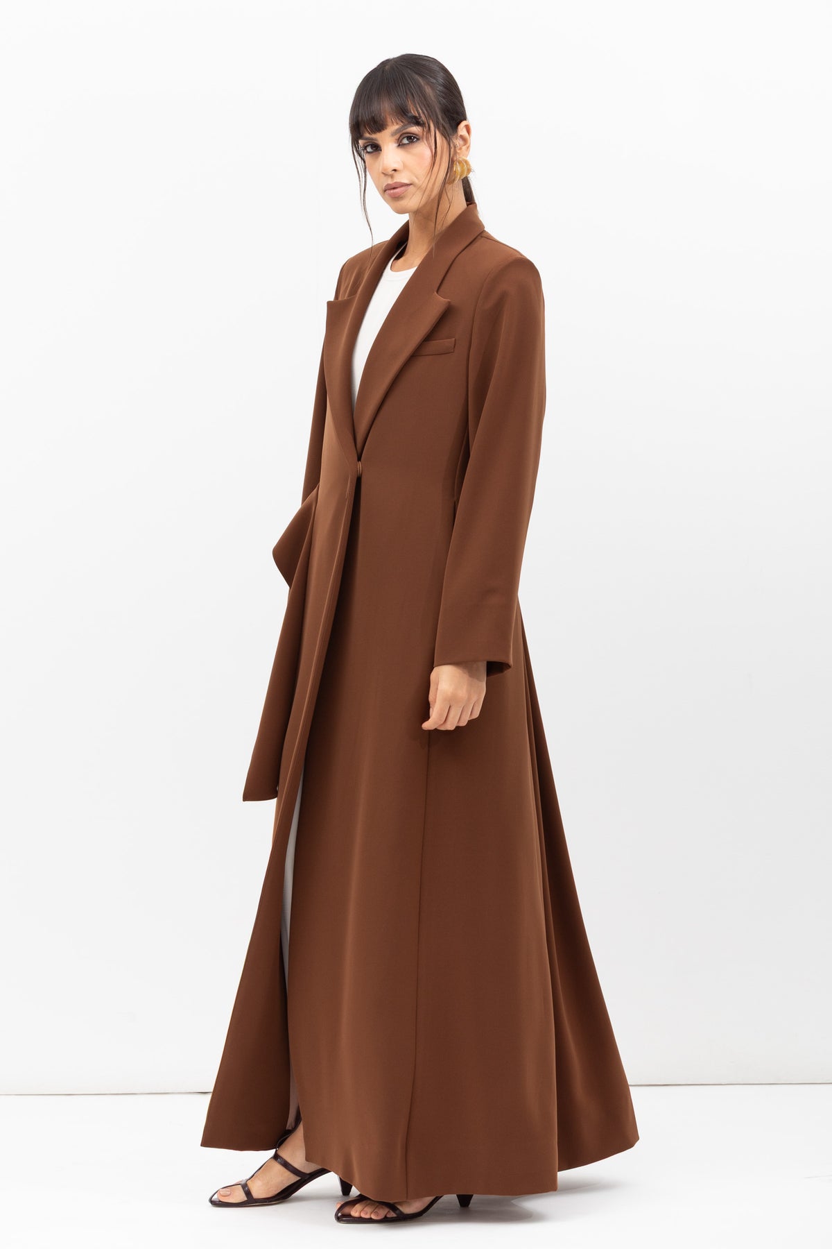 Tuxedo Abaya with Sash in Brown RTW