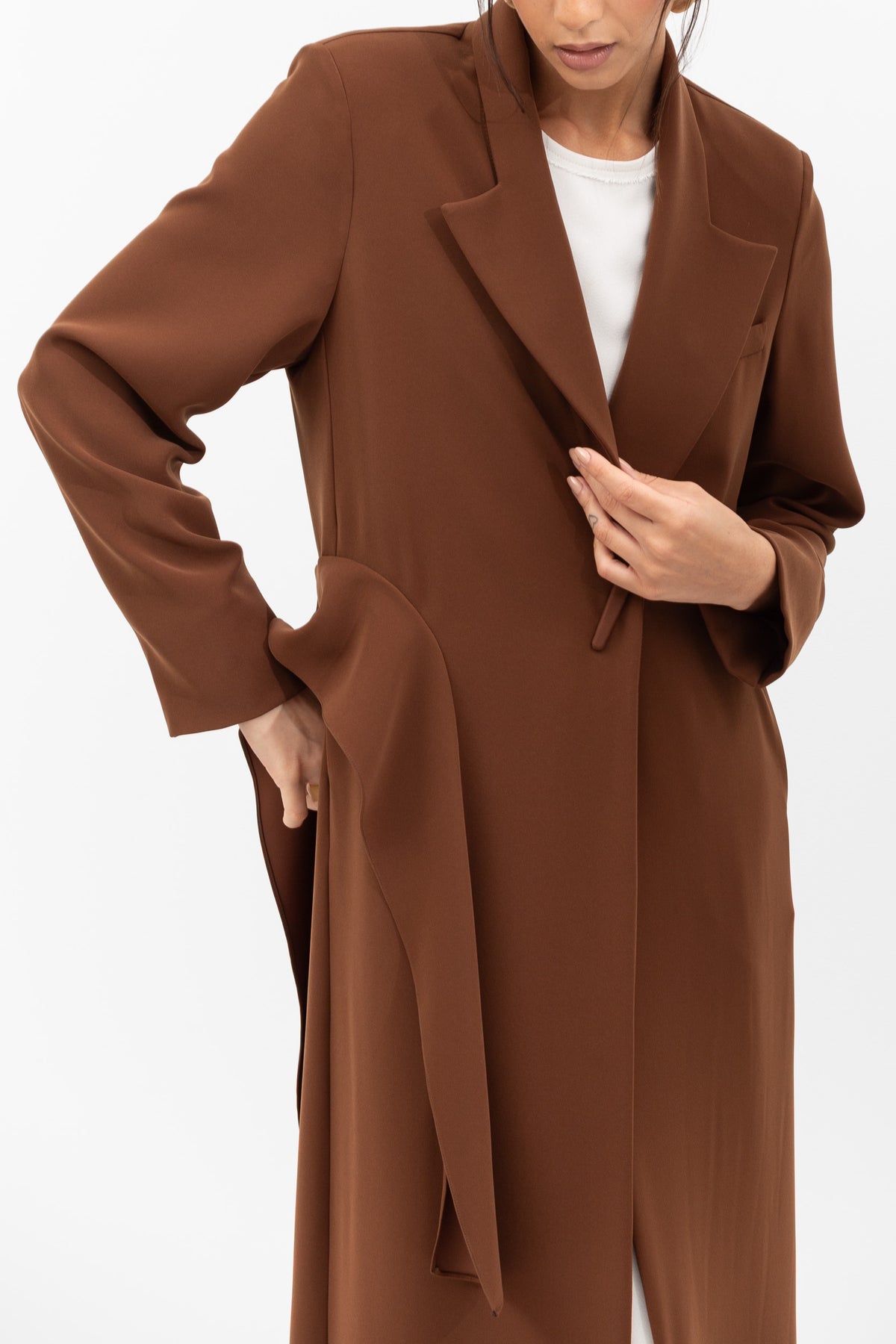 Tuxedo Abaya with Sash in Brown RTW