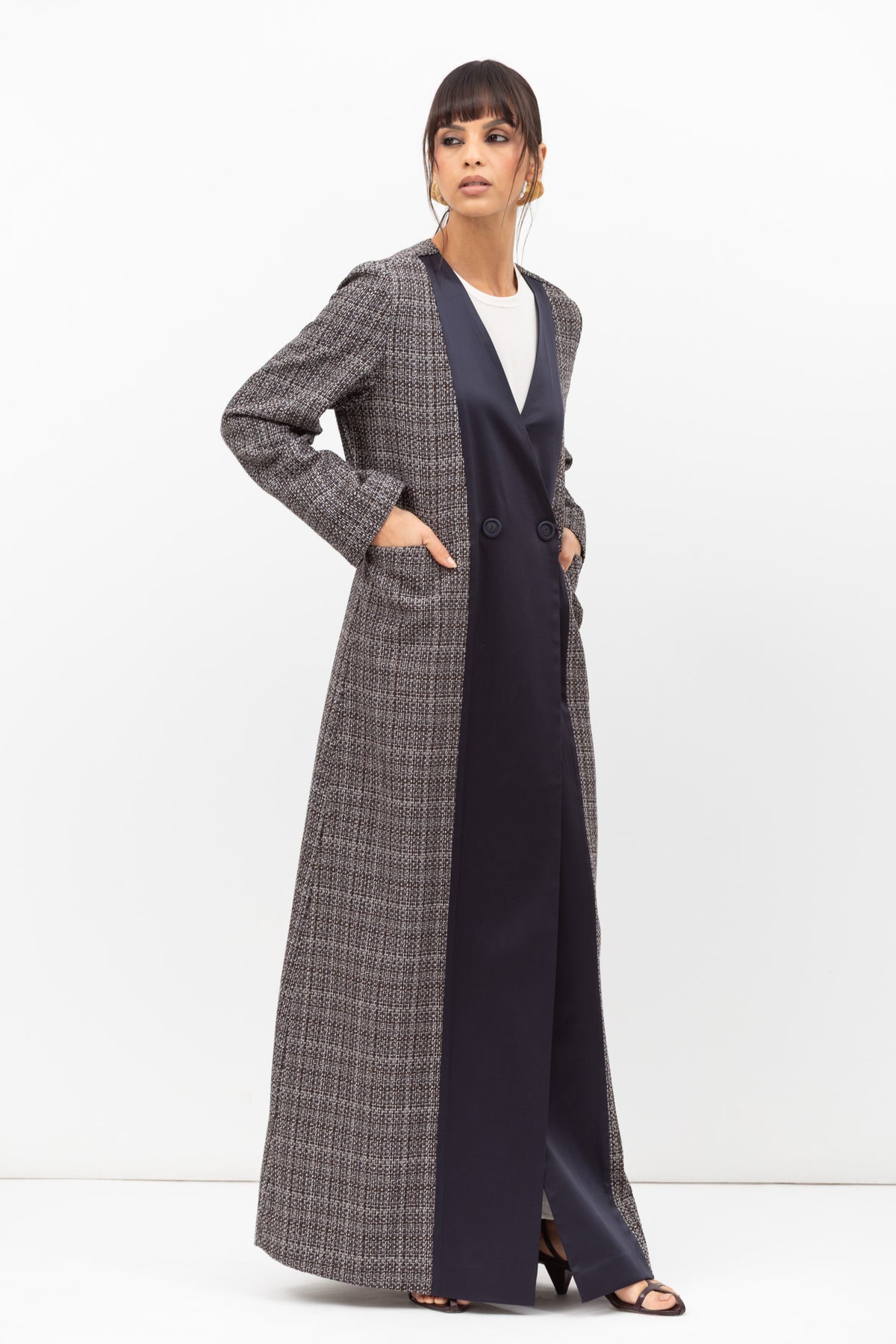 Winter Coat Abaya in Blue Pattern RTW