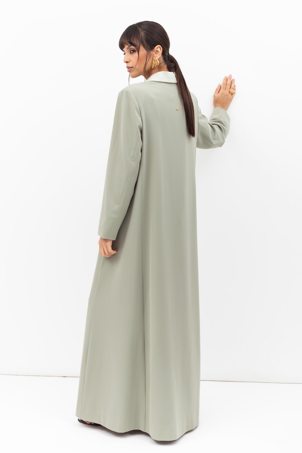 Tuxedo Abaya with Flower Button in Pastel Green RTW
