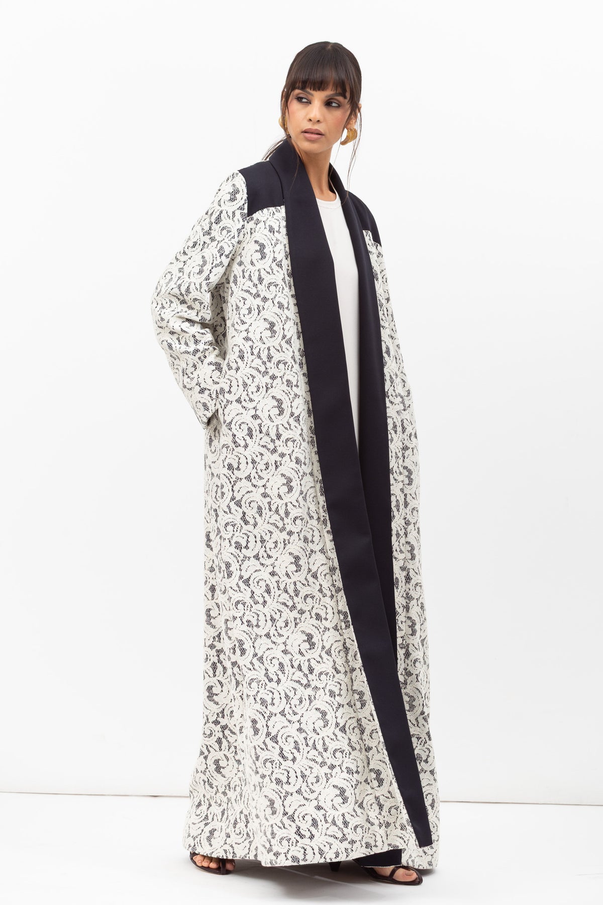 Winter Coat Lace Abaya in White