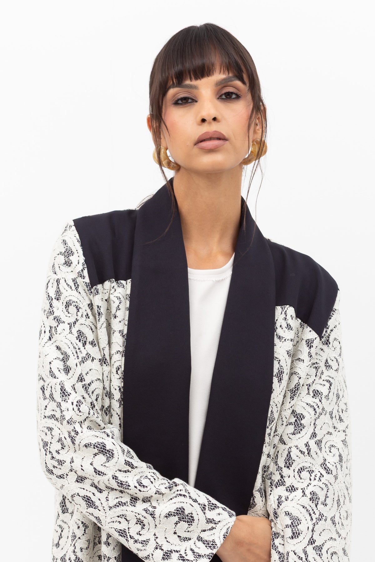 Winter Coat Lace Abaya in White