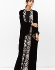 Velvet Abaya with Printed Black RTW