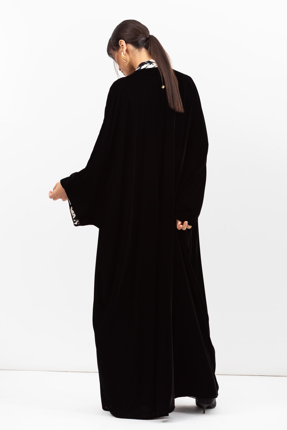Velvet Abaya with Printed Black