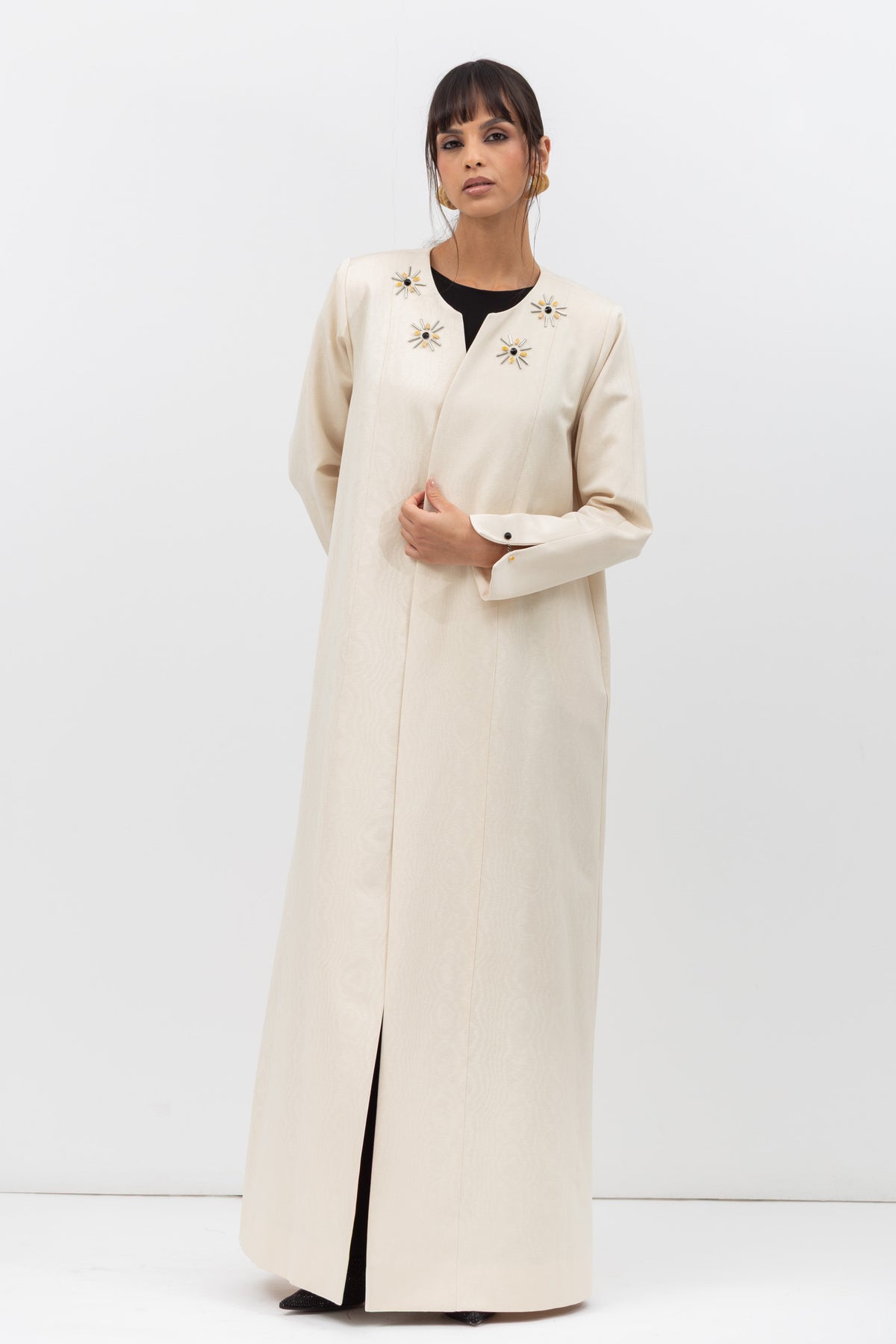 Embellished Front Abaya in Beige