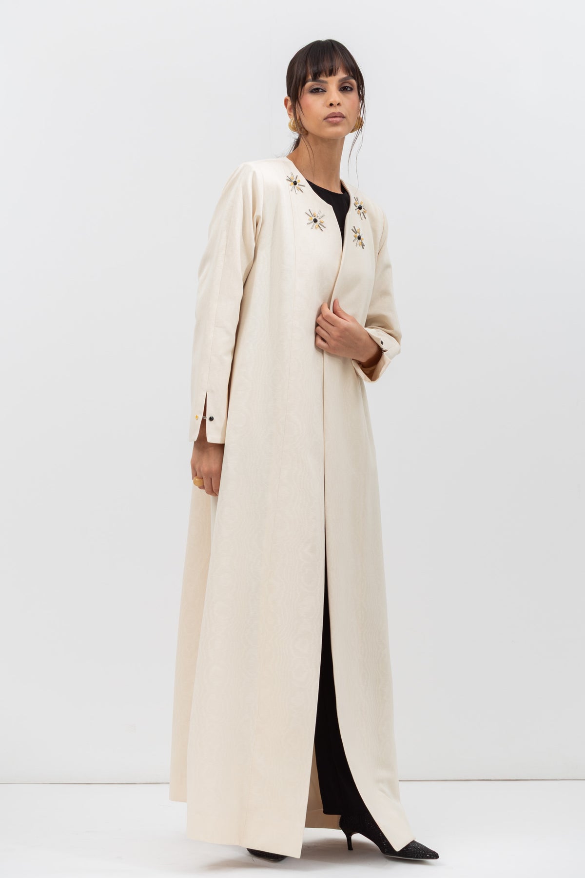 Embellished Front Abaya in Beige
