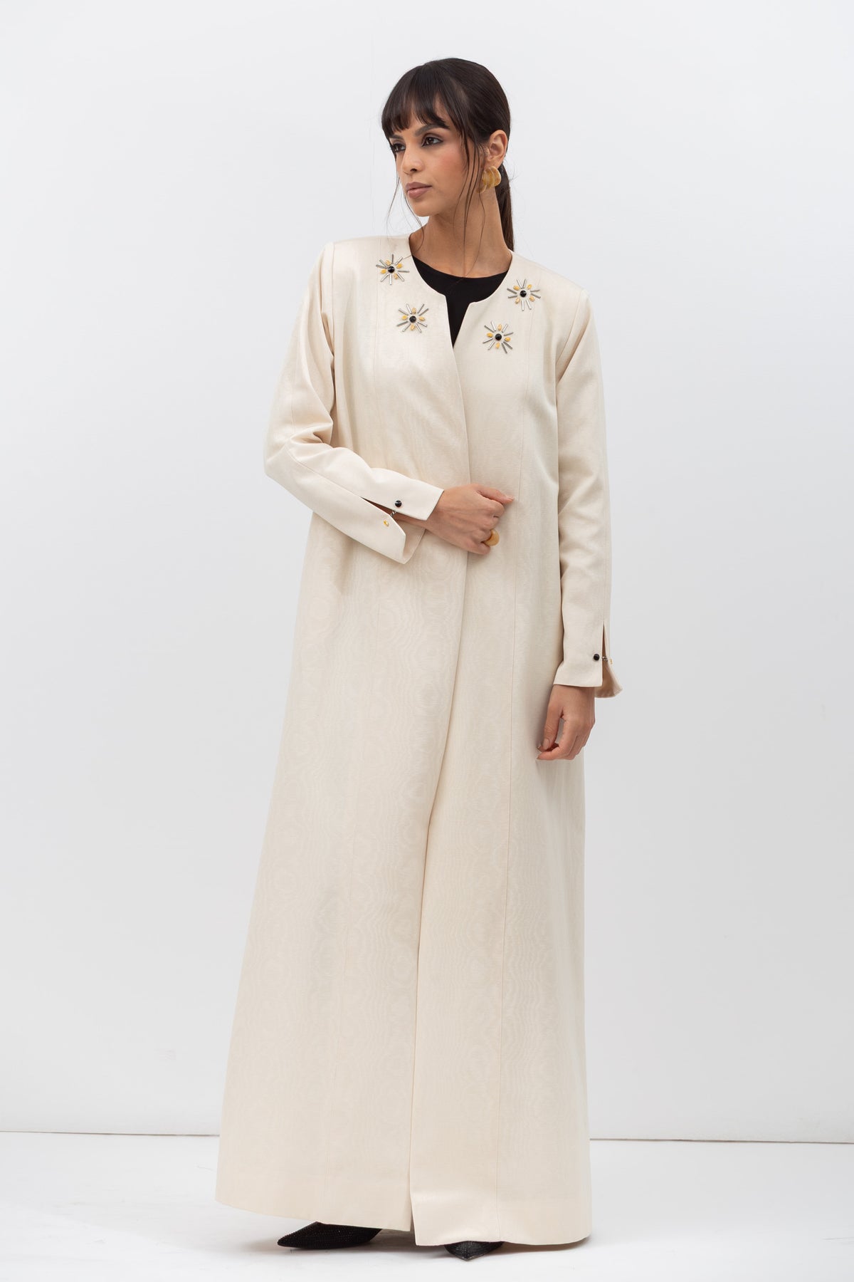 Embellished Front Abaya in Beige