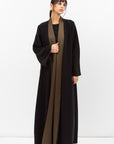 Winter Shawl Lapel Abaya with Olive Green Collar in Black