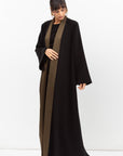 Winter Shawl Lapel Abaya with Olive Green Collar in Black RTW