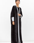Velvet Butterfly Abaya in Printed Grey Black