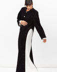 Front Closing Velvet Jacquard Abaya in Black