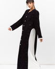 Front Closing Velvet Jacquard Abaya in Black