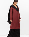 Shawl Collar Abaya with Palm Tree Prints in Brick Red