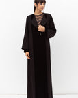 Winter Coat Abaya with Velvet Front in Black