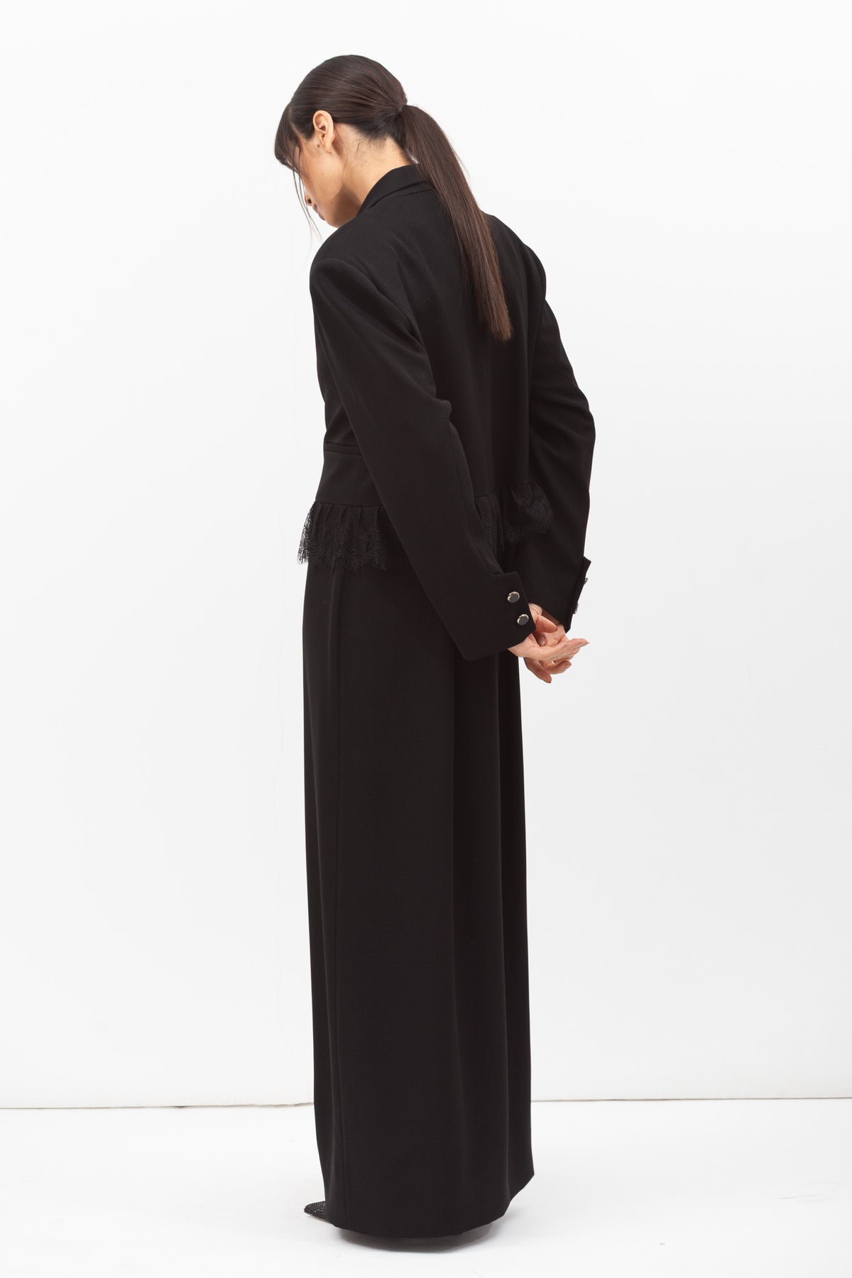 Tuxedo Abaya with Lace Belt in Black