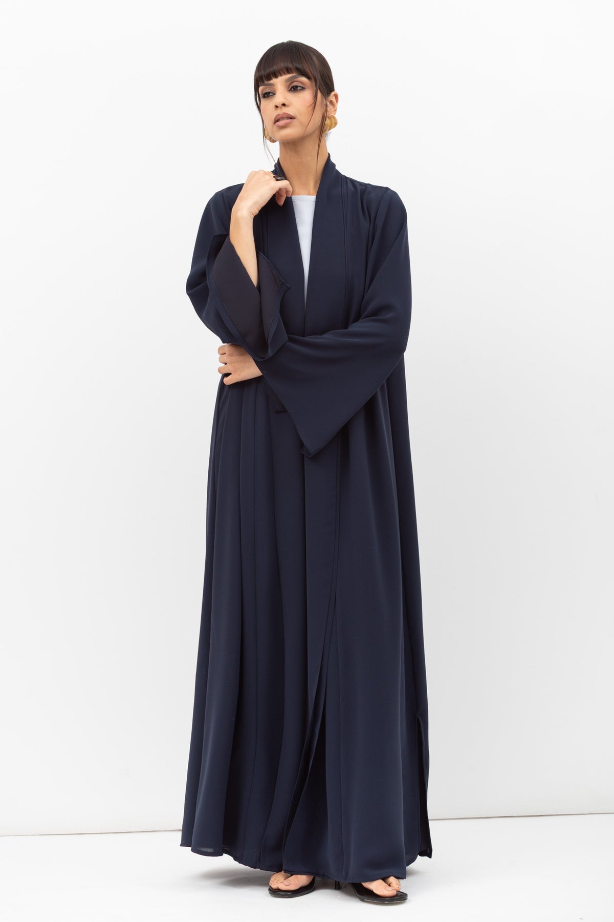 Fluid Shawl Lapel Abaya in Teal Blue RTW