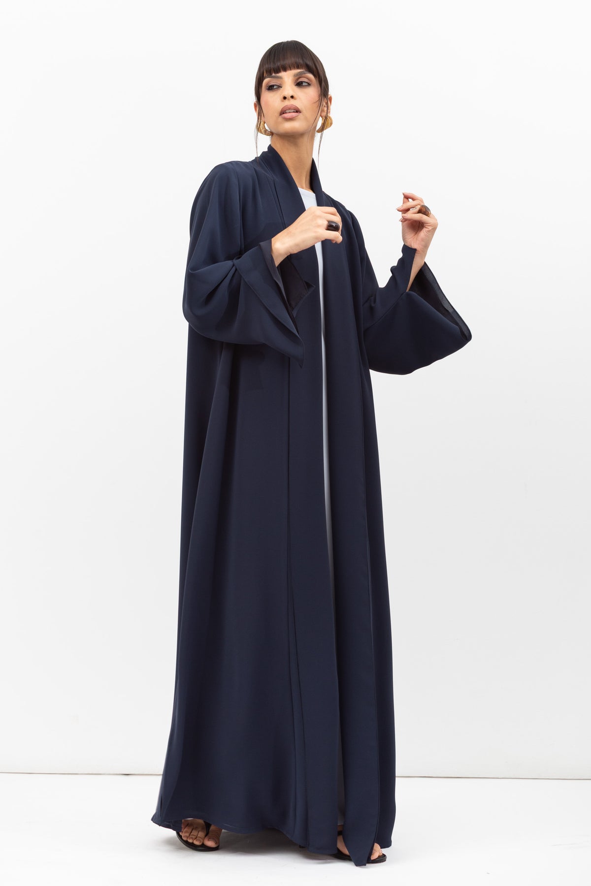 Fluid Shawl Lapel Abaya in Teal Blue RTW