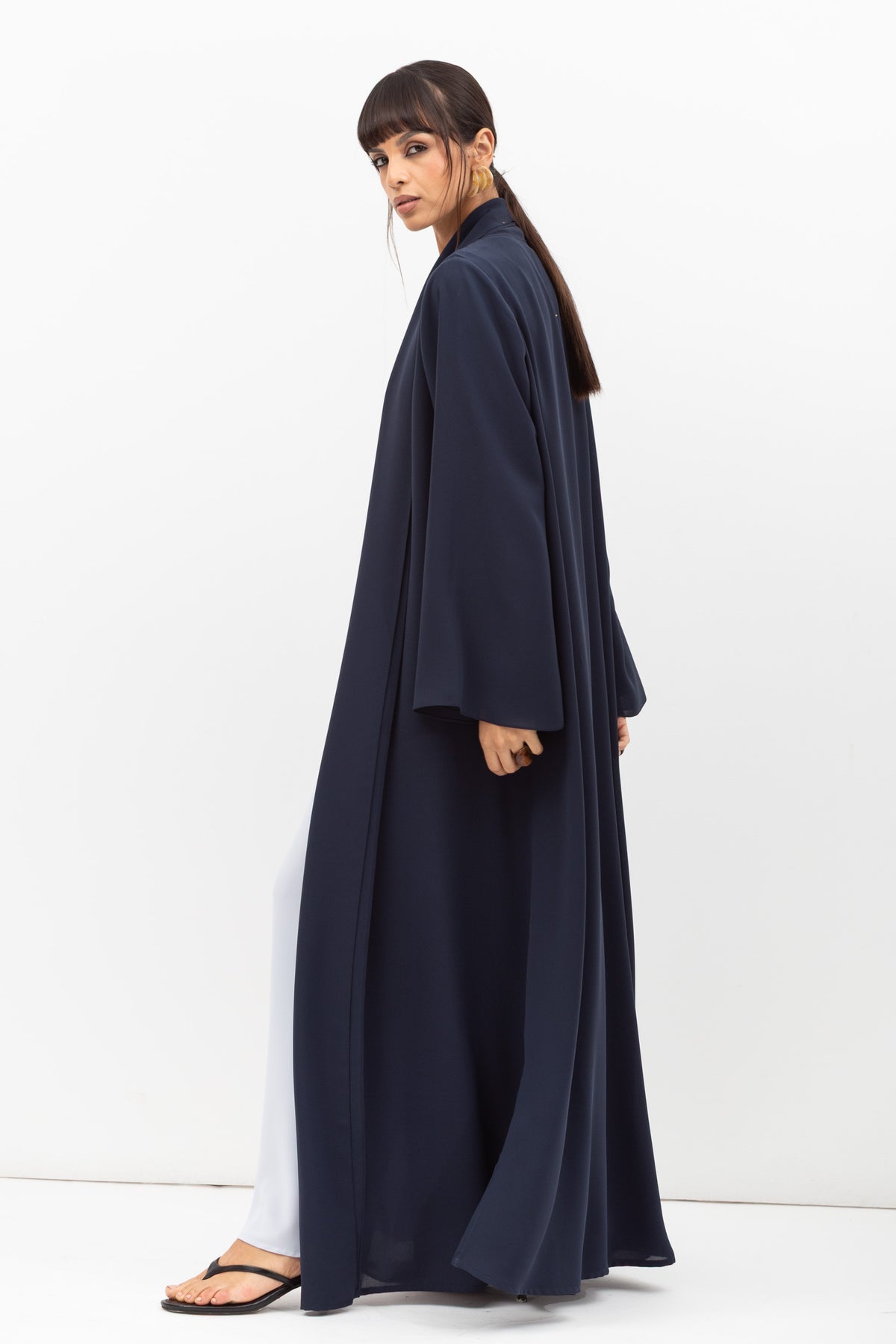 Fluid Shawl Lapel Abaya in Teal Blue