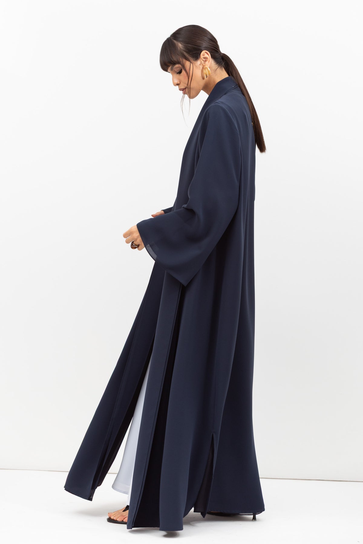 Fluid Shawl Lapel Abaya in Teal Blue